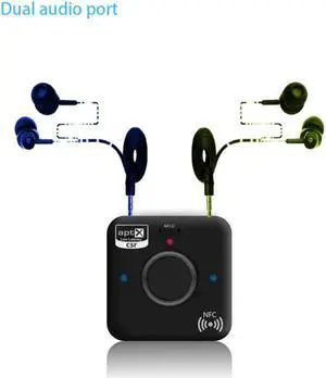 Wireless Bluetooth Transmitter and Receiver Adapter Audio APT-X NFC CVC6.0 Built-in Microphone AUX Out for Phones iPad PC TV