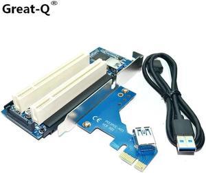 PCI Express PCI-E to 2 PCI Slot Adapter PCIE to Dual PCI HUB Riser Card Converter + 60CM USB 3.0 Cable