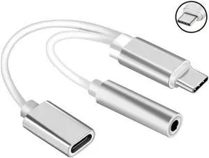 1Pcs For Samsung S8 2 in 1 USB Type C To 3.5mm Jack AUX Audio Splitter Converter Adapter Charge Cable