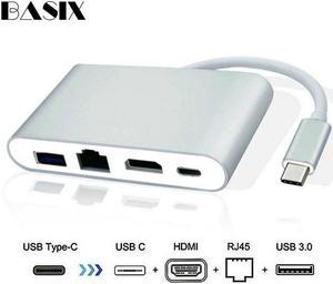 Basix Usb c To Hdmi 4K Cable Adapter Type c hub to Gigabit Ethernet RJ45+USB 3.0 Hub USB C Splitter for Macbook pro Usb c Hdmi