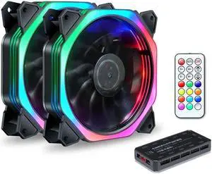 2pcs Fan+remote controller pwm cpu rgb fan 120mm Fan Computer PC Case Fan RGB Adjust LED Fan Speed 120mm Quiet Remote Computer Cooler Cooling RGB Case Fans