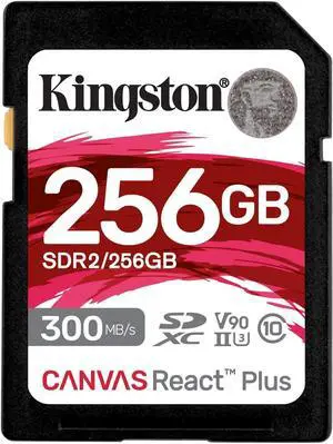 Kingston Canvas React Plus 256GB SD Card  SDXC UHS-II   300R/260W U3 V90  Full HD/4K/8K  SDR2/256GB