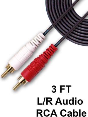 SatelliteSale 2 Male to 2 Male RCA Audio Stereo Composite Cable Universal Wire PVC Black Cord 3 feet