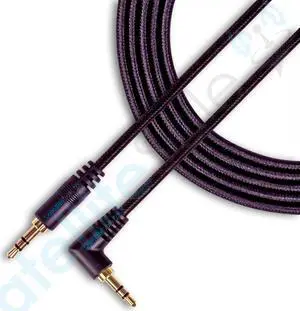 SatelliteSale Auxiliary 3.5mm Right Angle Audio Jack Male to Male Digital Stereo Aux Cable Universal Wire Black Nylon Cord 3 feet