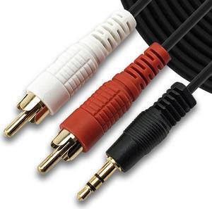 SatelliteSale Auxiliary 3.5mm Audio Jack to 2 RCA Digital Stereo Composite Aux Cable Universal Wire PVC Black Cord 15 feet