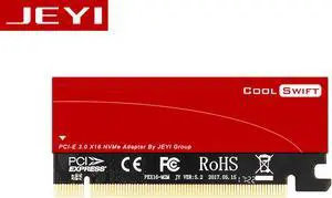 JEYI Cool Swift M.2 PCIE Adapter for PCIE NVMe SSD with Advanced Heat Sink Solution M.2 SSD NVME (m Key)  2280 2260 2242 2230to PCIE 3.0 x 16  Aluminum Sheet Thermal Conductivity Silicon Wafer Cooling