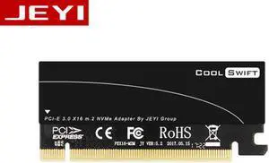 JEYI Cool Swift M.2 PCIE Adapter for PCIE NVMe SSD with Advanced Heat Sink Solution M.2 SSD NVME (m Key)  2280 2260 2242 2230to PCIE 3.0 x 16 Host Controller Expansion Card Aluminum Sheet Thermal