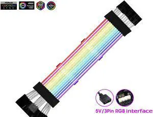 Addressable RGB Graphics Card Extension Cable Kit Sleeved Cable Extension PC Kit 18AWG ATX Power Supply PSU Cable with Combs 24CM-3x8(6+2Pin)Pin VGA Extension Cables