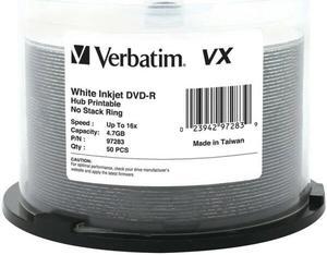 Verbatim 97283 4.7Gb 120-Minute 16X Vx Hub Inkjet Printable Dvd-Rs, 50-Ct Spindl
