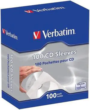 VERBATIM 49976 CD/DVD Paper Sleeves with Clear Window, 100 pk