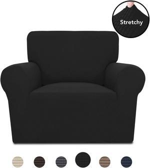 PureFit Stretch Chair Sofa Slipcover – Spandex Jacquard Non Slip Soft Couch Sofa Cover, Washable Furniture Protector with Non Skid Foam and Elastic Bottom for Kids (Chair, Black)