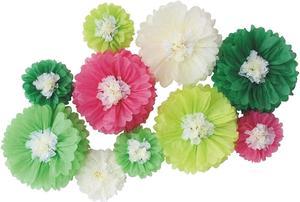 Mybbshower Green Pink Paper Flower for Tropical Hawaii Turtle Jungle Birthday Hanging Decoration Party Supplies Pack of 12