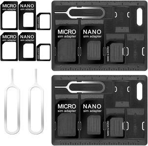 CKANDAY 2 Packs SIM Card Holders with Tray Opener Pins, Card Storage Tool Set for Standard Micro Nano Micro-SD Memory Cards, with 3 Card Adapters and 1 Eject Pins - Black