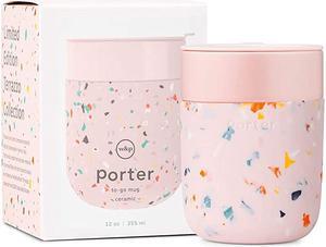 W&P Porter Ceramic Mug w/ Protective Silicone Sleeve, Terrazzo Blush 12 Ounces | On-the-Go | Reusable Cup for Coffee or Tea | Portable | Dishwasher Safe