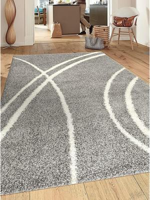 Cozy Contemporary Stripe L.Grey-White 53" x 73" Indoor Shag Area Rug