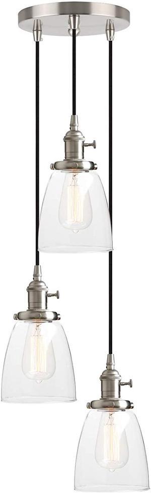 Pathson 3 Lights Pendant Lighting, Bathroom Vanity Light Fixtures with Clear Glass Shade, Hanging Lamps for Kitchen Island (Brushed Steel)