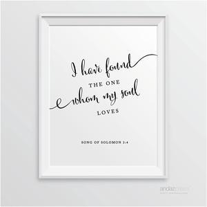 Andaz Press Biblical Wedding Signs, Formal Black and White, 8.5-inch x 11-inch, I Have Found The One Whom My Soul Loves, Song of Solomon 3:4, Bible Quotes, 1-Pack