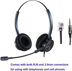 Phone Headset RJ9 Call Center Headset with Noise Cancelling Mic with Extra 3.5mm Connetor for Mobiles Compatible with Avaya Nortel Aastra Toshiba Phone