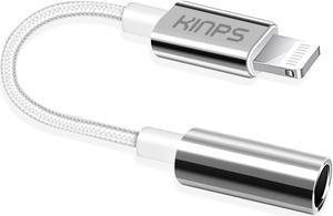 KINPS MFI Certified Lightning to 3.5 mm Headphone Jack Adapter Compatible with iPhone 12/11 Pro Max/11 Pro/11/XS Max/XS/XR/X/8 Plus/8/7 Plus/7 (White)