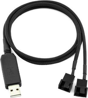 CRJ Full Speed 12V Voltage Step-Up USB to Dual 3-Pin and 4-Pin PC Fan Sleeved Power Adapter Cable