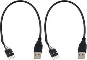 Duttek USB to USB Motherboard Header Cable, USB 2.0 Type A Male to 5 Pin Male Header Dupont Cable Cord 30CM/12IN (2 Pack)