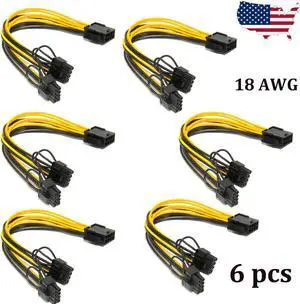 (6-pack) PCI-E 8-pin to GPU 2x 6+2-pin Power Splitter Cable PCIE PCI Express