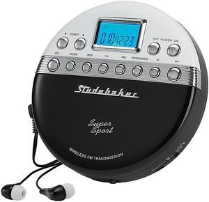 Studebaker - Joggable Personal CD Player with Wireless FM Transmission and FM PLL Radio - Black/White (SB3705BW)