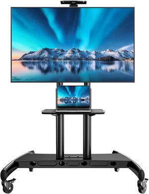 Mobile Tv Stand For 55-90 Inch Flat/Curved Screen Tv Max Vesa 800X500Mm Outdoor Tv Cart With Height Adjustable Av Shelf- Ul Certificated Rolling Floor Tv Stand Holds Up To 200Lbs (Pstvmc07)