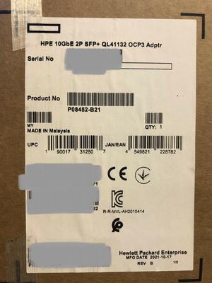 HPE Marvell 10GbE 2P SFP+ QL41132 OCP3 Network Adapter NIC 2 Port 10GE 10Gb