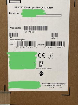 HPE Intel x710 10GbE 2 port SFP+ OCP3 NIC Network Adapter Gen10 Plus/V2 2P 10G