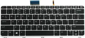 US Laptop Keyboard Backlit with Silver Frame for HP Elitebook Folio 1020 G1