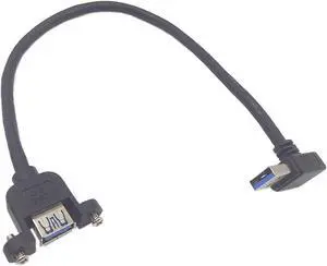 Zell Panel- Mount Usb 3.0 Extension Cable, Haokiang 1 Ft/30Cm 90 Degree Right Angle Usb 3.0 Type A Male To Type A Female With Screw Hole Panel Mount Adapter External Cable (Up Angle)