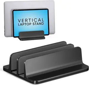 Zell Vertical Laptop Stand For Desk, Macbook Vertical Stand Aluminum, Laptop Holder Vertical, Laptop Vertical Stand Dual Slots, Vertical Laptop Holder Adjustable Dock For Gaming Laptops, Black