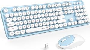 Wireless Keyboard Mouse Combo, 2.4GHz Typewriter Keyboard Wireless, Letton  Colorful Full Size Office Computer Retro Keyboard and Cute Mouse with 3 DPI  for Mac PC Desktop Laptop-Black Grey 