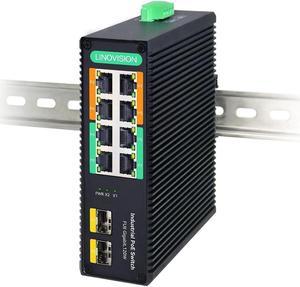 YuanLey 8-Port Industrial Gigabit PoE DIN-Rail Switch, 8 x Gigabit PoE+  Ports, 2 x