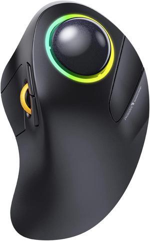 Zell Wireless Bluetooth Trackball Mouse Em03 Ergonomic Rgb Rollerball Mouse Rechargeable Computer Laptop Mouse 3 Device ConnectionIndex Finger Control For Ipad Mac WindowsBlack