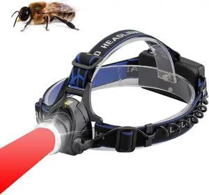 Redlight LED Headlamp for Bee Flashlight, 3-Mode Zoomable LED Head lamp flshlight for Bee