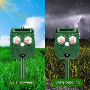 Solar Animal Repeller Defender Cat, Dog, Squirrel, Deer, Fox, Outdoor Animal Deterrent with Motion Sensor and Led Light Alarm, Protect Yards, Lawn Gardens