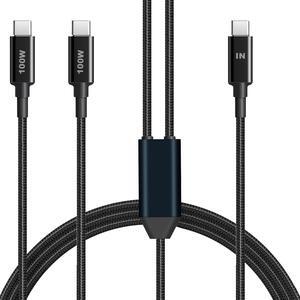 2 in 1 USB C Cable, 100W Charging Cable Single Port Max 100W 6FT 5A USB C Charger Cable, Nylon Braided USB C to USB C Cable for 15/Pro/Plus/Max, MacBook Pro, iPad Pro, Galaxy S23/S22