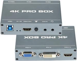 4K DVI Video Capture Card,Audio Video HDMI Game Capture,DVI VGA to USB3.0 Full HD Device,1080P@60Hz Loopout,Compatible with Windows,Linux,Android and MAC System