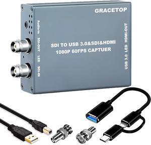 SDI Video Capture Card with SDI Loop Out/HDMI, SDI to HDMI Converter, 1080P60fps SDI to USB3.0 Audio Video Capture Device with SDI Loopout USB Video Record for SDI Camera Live Streaming