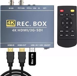 GRACETOP Mini DVR SDI TVI HDMI Recorder with SDI-Loop, SDI to HDMI Converter, 4K HD Video Capture Box for SDI Camera MP4 Digital Recorder Support 1TB U Disk 4K30 1080P60 IR Remote