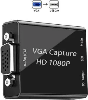 GRACETOP VGA Capture Card, VGA to USB Capture Device with Mic Input Support HD 720P Video for Gaming, Streaming, Teaching, Video Conference, Live Broadcasting