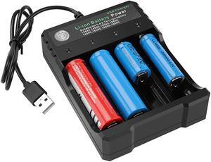 USB Smart Battery Charger 4-Bay 5V 2A for Rechargeable Batteries 3.7V Li-ion TR IMR 1865O 2665O 145OO 16340(RCR123) Red/Green Display (Not Battery)
