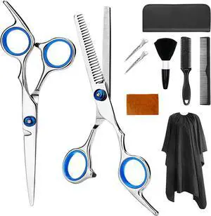 AUTENS Professional Hair Cutting Scissors Set 10 Pcs Hairdressing Scissors Kit, Thinning Shears, Hair Razor Comb, Clips, Cape, Hairdressing Scissors Kit, Barber set,Hair Cutting set for Women Men Kids