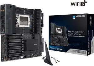ASUS Pro WS WRX80E-SAGE SE WIFI AMD Threadripper Pro EATX workstation motherboard (PCIe 4.0, ASMB9-iKVM, 2x10Gb LAN, 7xPCIe 4.0 X16 slots, 3xM.2,2xU.2 ports, 11 USB 3.2 Gen 2 ports,8-channel DDR4 ECC)