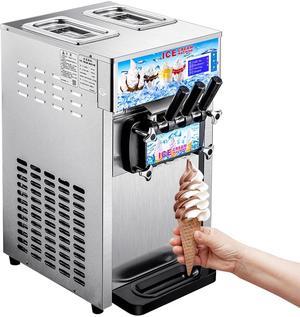 Commercial Ice Cream Machine 1200W 3 Flavors Soft Serve Ice Cream Machine Touch Screen LCD Panel Ice Cream Maker Restaurants Professional Stainless