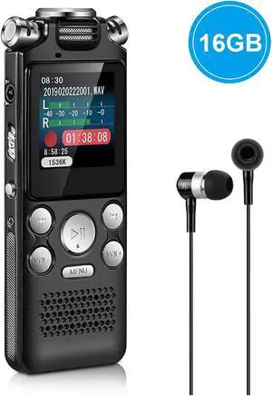 AUTENS Digital Voice Recorder 16GB with Variable Playback Speed, Sound Recorder, Ultra-Sensitive Microphones, MP3 Player, Noise Reduction Audio Recording for Lectures, Meetings, Interview