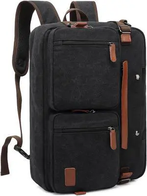 AUTENS Convertible Backpack Briefcase Messenger Bag 17.3 Inch Laptop Tablet Notebook Carrying Case Shoulder Bag Waterproof Back Pack Travel Rucksack Multi-Functional Handbag for Men Women (Canvas)