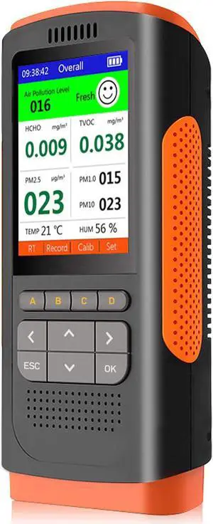 AUTENS Air Quality Monitor, Indoor Air Quality Pollution Detector Accurate Tester for HCHO (Formaldehyde) TVOC PM2.5/PM1.0/PM10, Real Time Temperature Humidity Data Monitoring Meter for Home Office